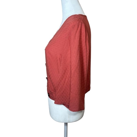 OXXO Burnt Orange Crepe Bell Sleeve Shirt Top Terra Rosa Coastal Cowgirl Sz Med - Picture 6 of 12